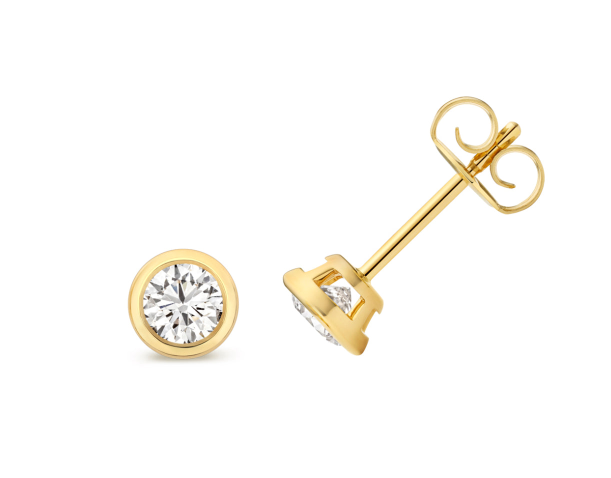 Classic Round Brilliant Lab-Grown Diamond Rubover Stud Earrings