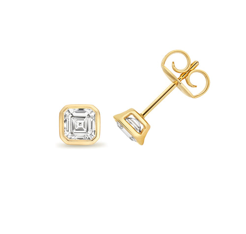 Asscher-Cut Lab-Grown Diamond Rubover Stud Earrings