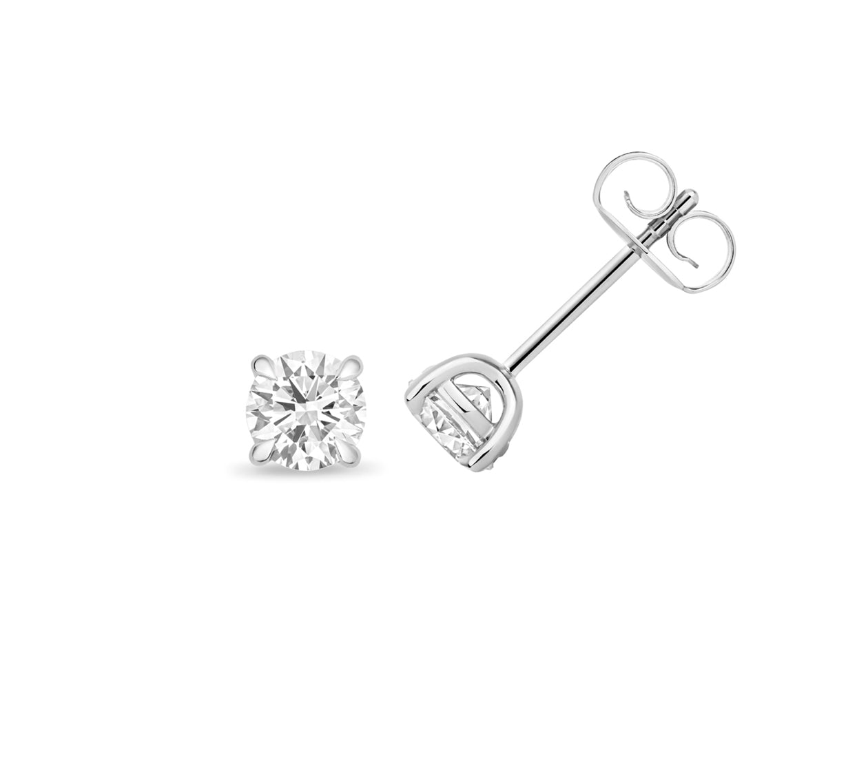 Round Brilliant Lab-Grown Diamond 4-Claw Stud Earrings