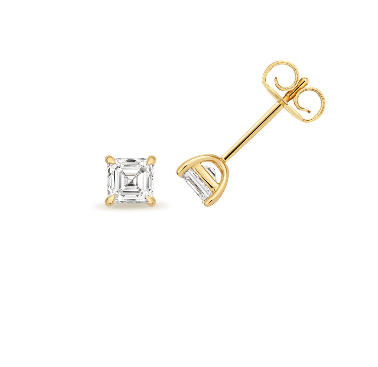 Asscher Cut Lab-Grown Diamond 4-Claw Stud Earrings