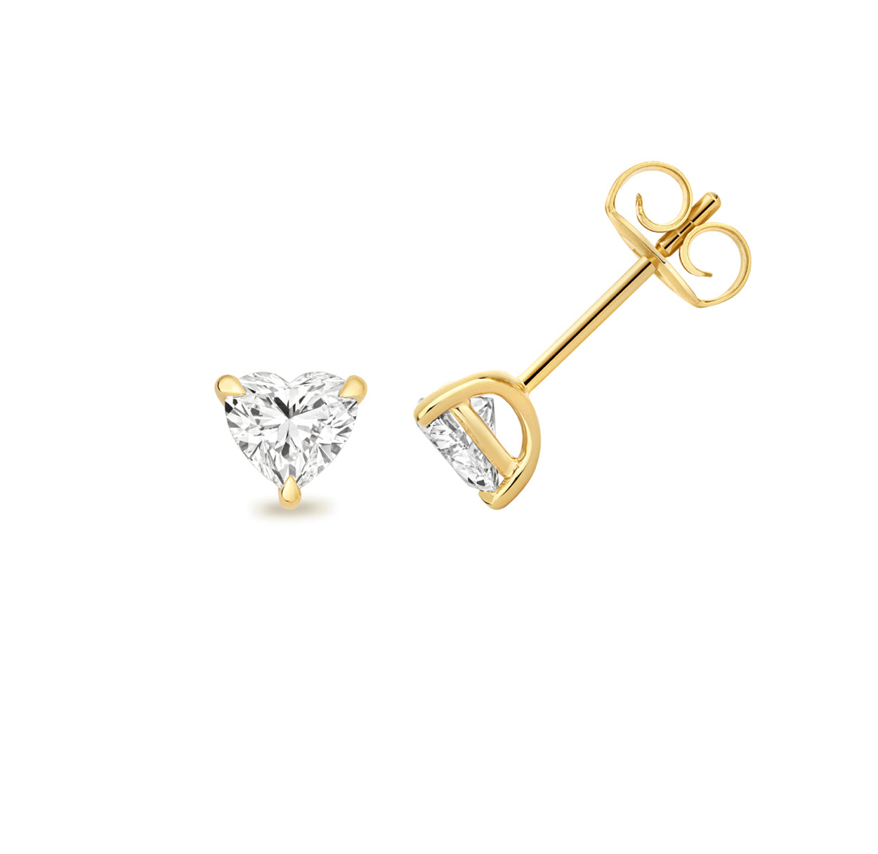 Heart Shape Lab-Grown Diamond 3-Claw Stud Earrings
