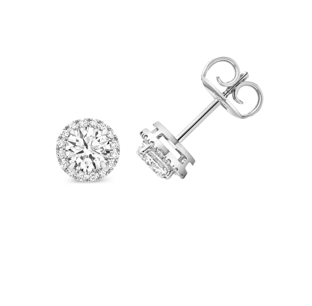 Round Brilliant Cut Halo Lab-Grown Diamond Stud Earrings