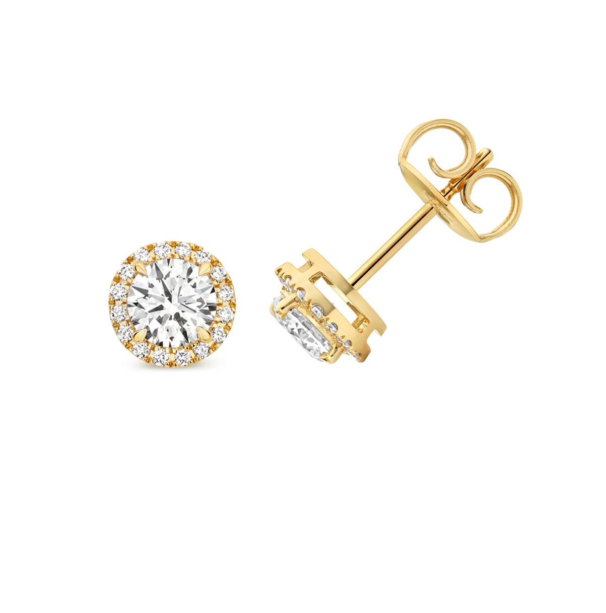 Round Brilliant Cut Halo Lab-Grown Diamond Stud Earrings