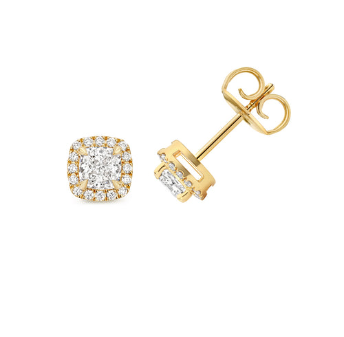 Cushion Brilliant Cut Halo Lab-Grown Diamond Stud Earrings.