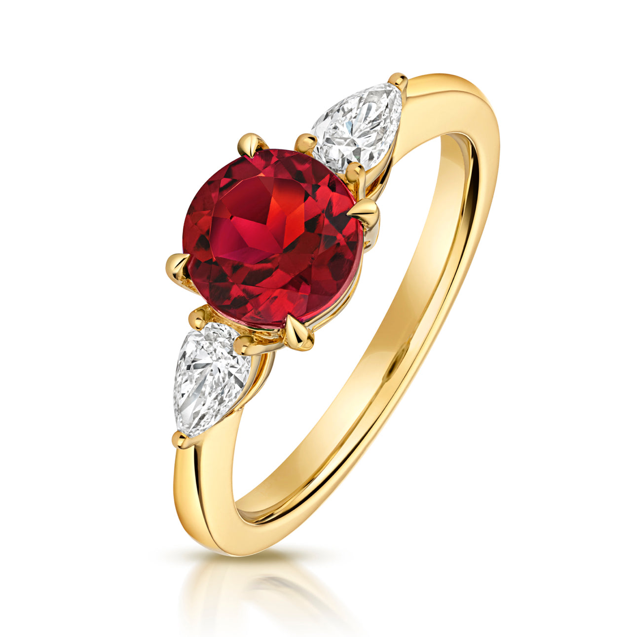 Lab Grown Round Gem Stone And Pear Shape Diamond Rings In 9k