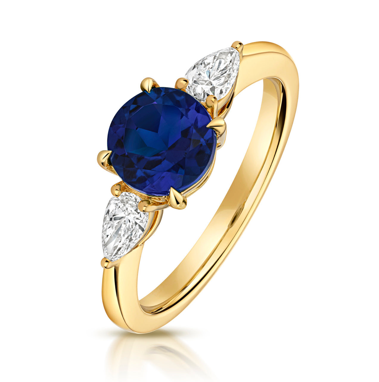 Lab Grown Round Gem Stone And Pear Shape Diamond Rings In 9k