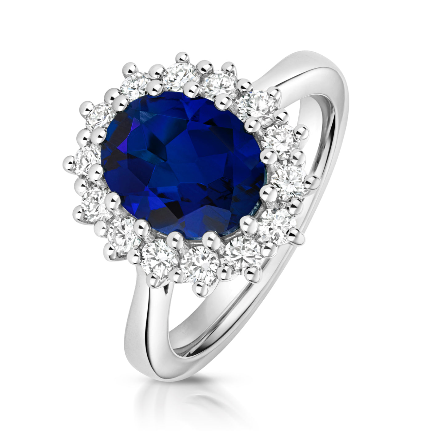 Lab Grown Oval Gem Stone And Diamond Halo Rings In 9k