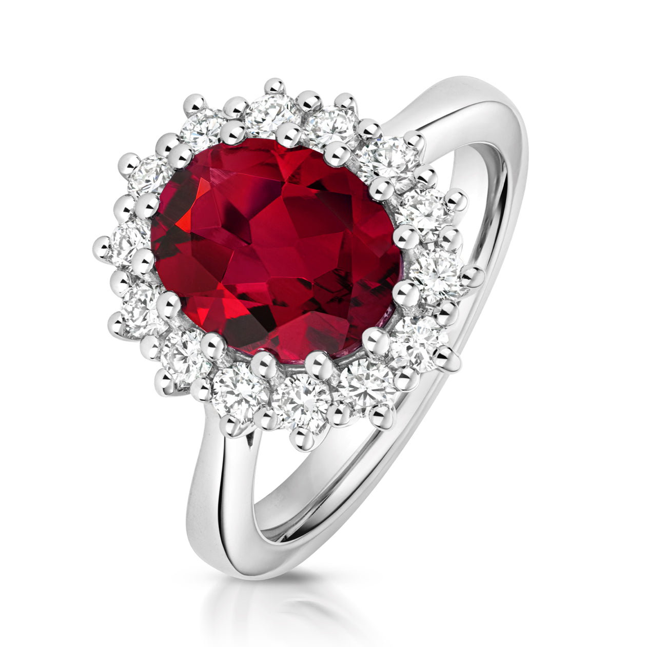 Lab Grown Oval Gem Stone And Diamond Halo Rings In 9k