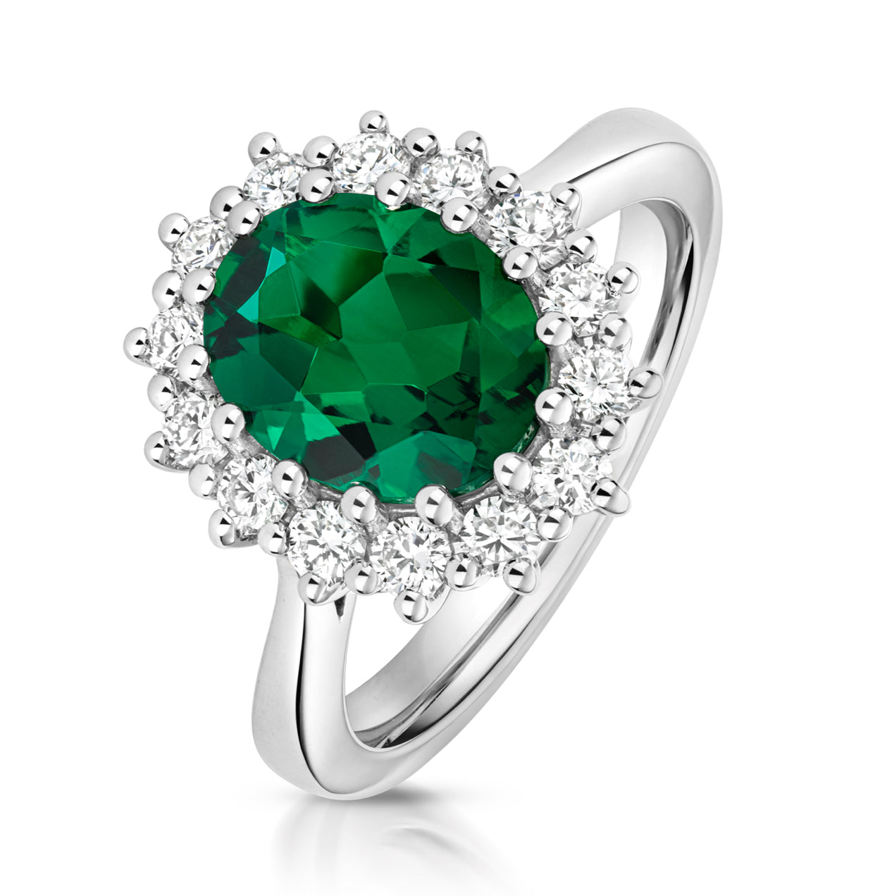 Lab Grown Oval Gem Stone And Diamond Halo Rings In 9k