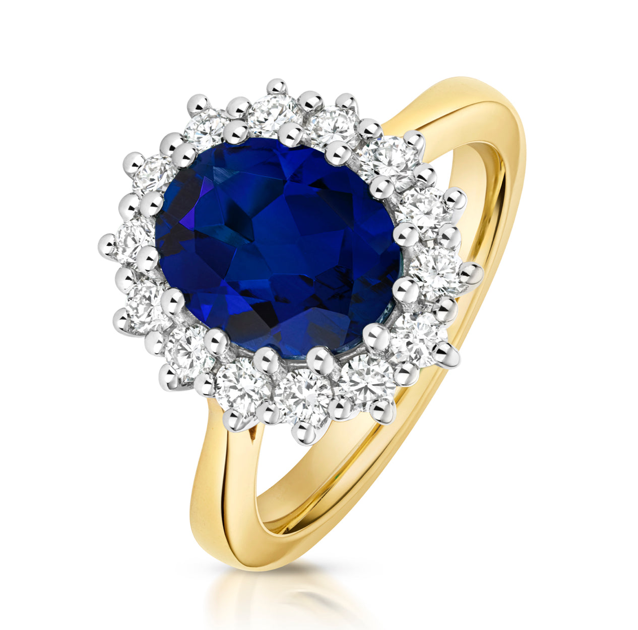 Lab Grown Oval Gem Stone And Diamond Halo Rings In 9k