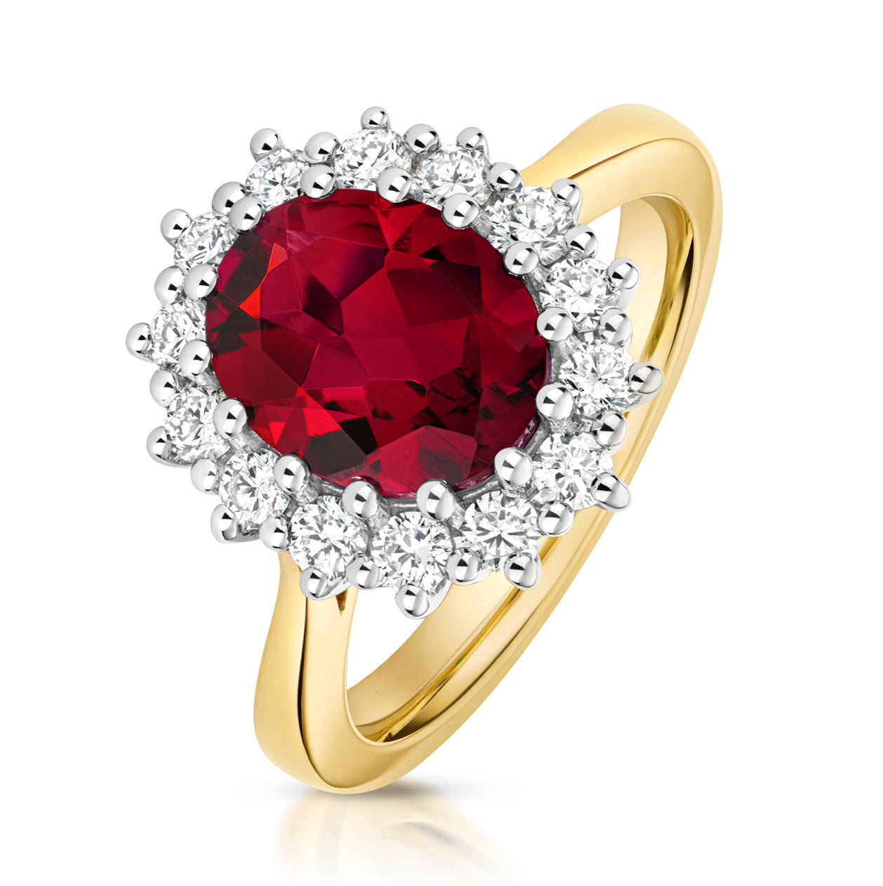 Lab Grown Oval Gem Stone And Diamond Halo Rings In 9k