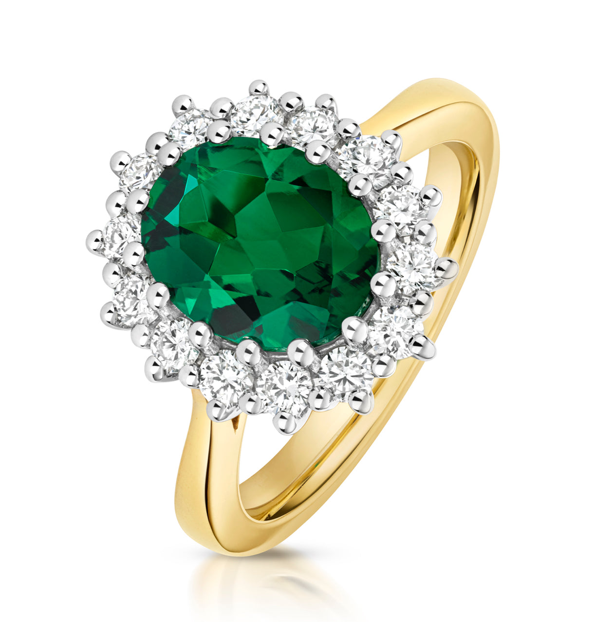 Lab Grown Oval Gem Stone And Diamond Halo Rings In 9k