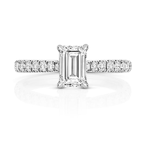 Lab Grown IGI Certified Emerald Cut Diamond Solitaire With Diamond Shoulders