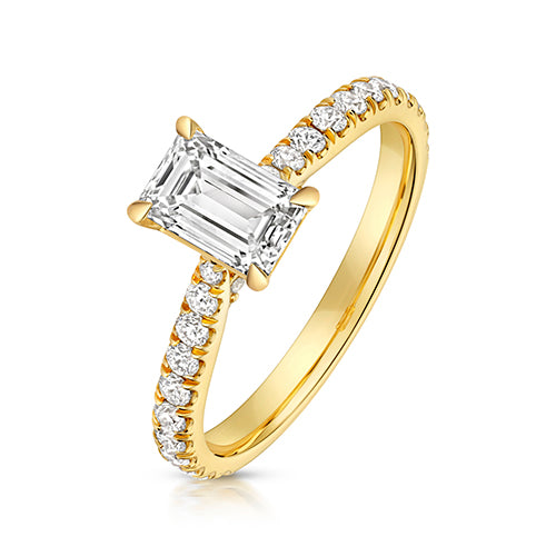 Lab Grown IGI Certified Emerald Cut Diamond Solitaire With Diamond Shoulders