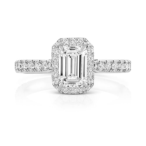 Lab Grown Certified Emerald Cut Halo Diamond Set Shoulders