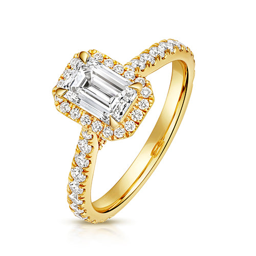 Lab Grown Certified Emerald Cut Halo Diamond Set Shoulders