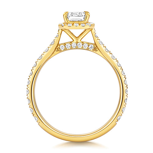 Lab Grown Certified Emerald Cut Halo Diamond Set Shoulders