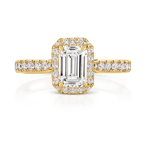 Lab Grown Certified Emerald Cut Halo Diamond Set Shoulders