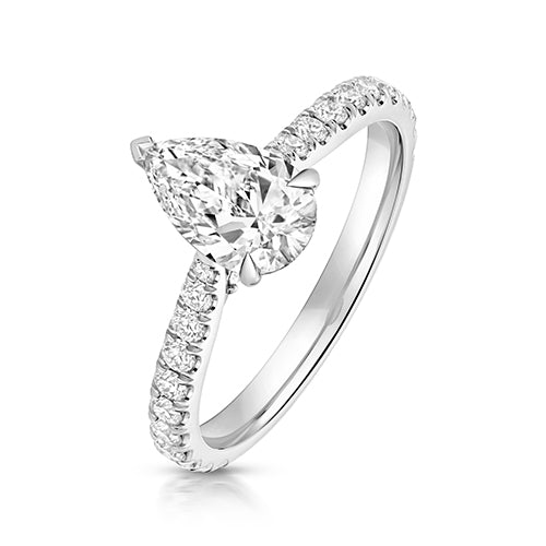 Lab Grown IGI Certified Pear Cut Diamond Solitaire With Diamond Shoulders