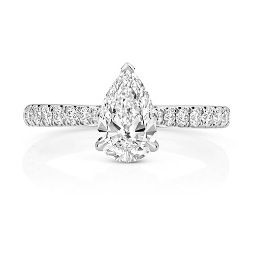 Lab Grown IGI Certified Pear Cut Diamond Solitaire With Diamond Shoulders