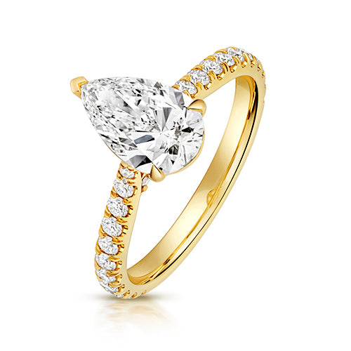 Lab Grown IGI Certified Pear Cut Diamond Solitaire With Diamond Shoulders