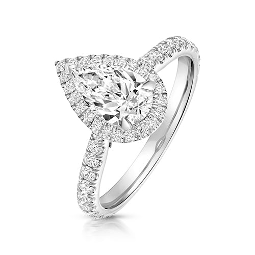 Lab Grown Certified Pear Shape Halo Diamond Set Shoulders