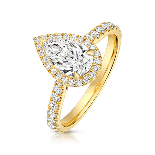 Lab Grown Certified Pear Shape Halo Diamond Set Shoulders
