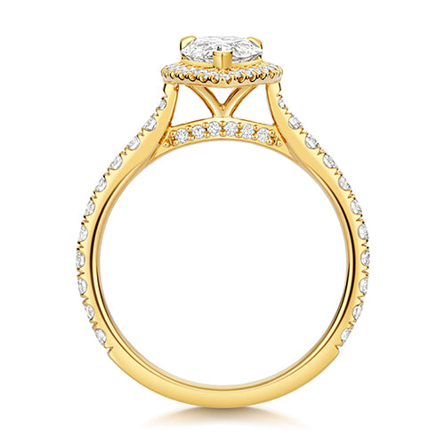 Lab Grown Certified Pear Shape Halo Diamond Set Shoulders