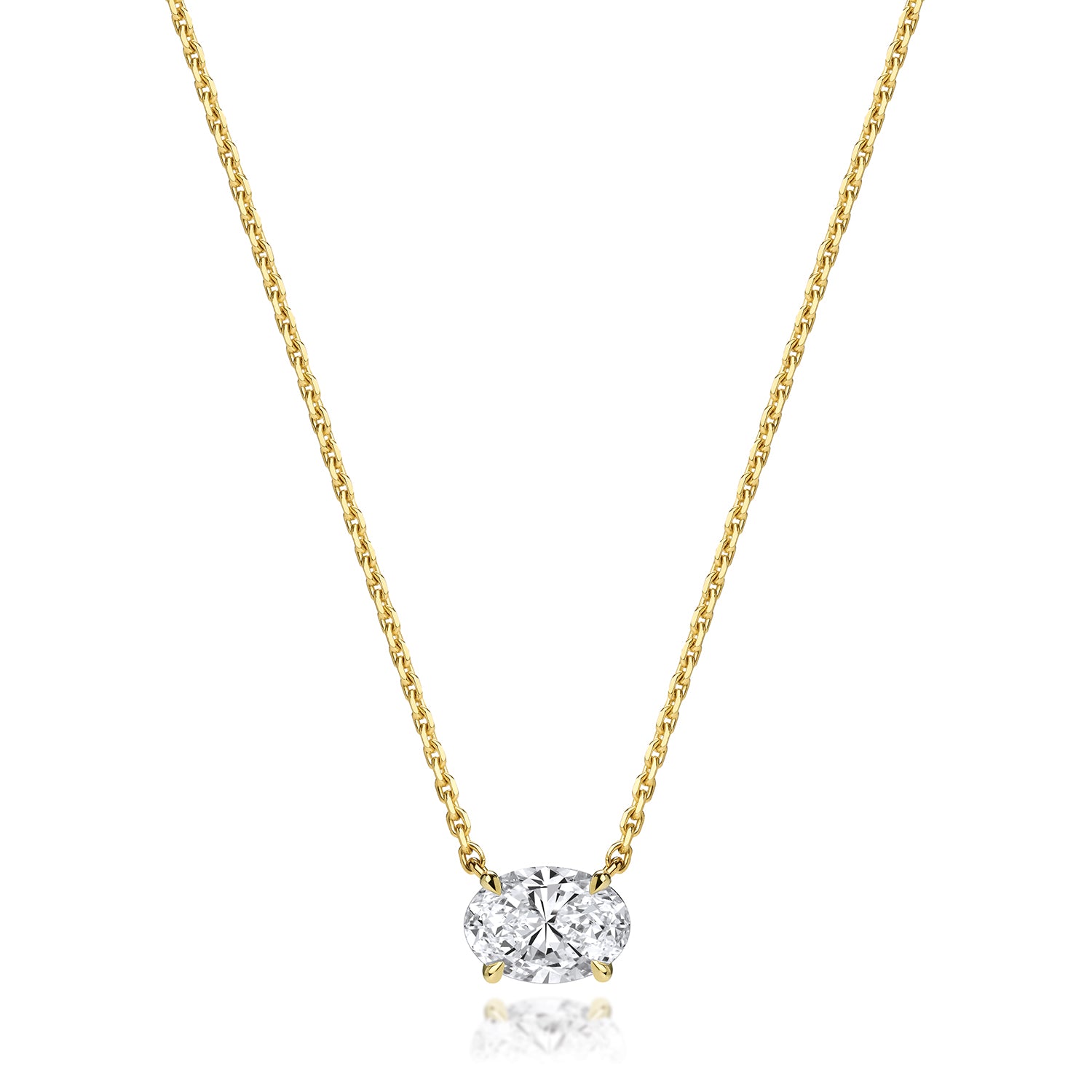 Lab Grown IGI Certified Oval Brilliant Cut Diamond Necklace In 18ct Gold