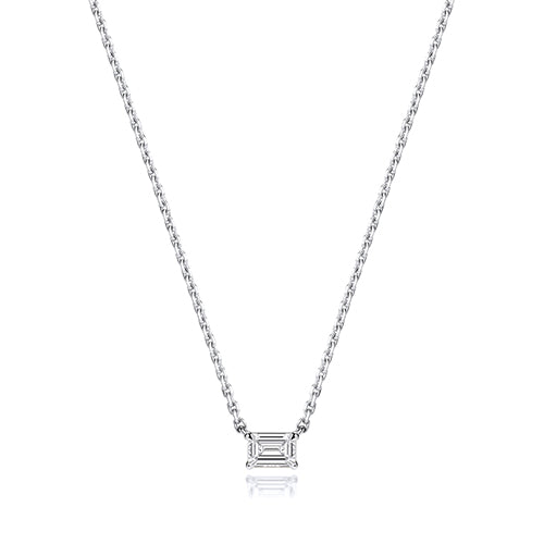 Lab Grown IGI Certified Emerald Cut Diamond Necklace In 18ct Gold