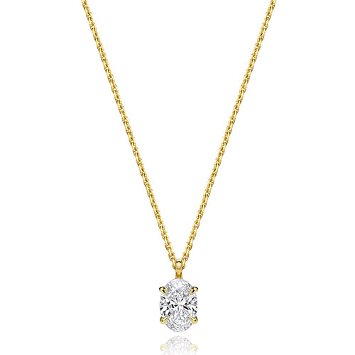 Lab Grown IGI Certified Oval Cut Diamond Drop Necklace In 18ct Gold