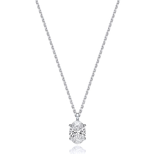 Lab Grown IGI Certified Oval Cut Diamond Drop Necklace In 18ct Gold