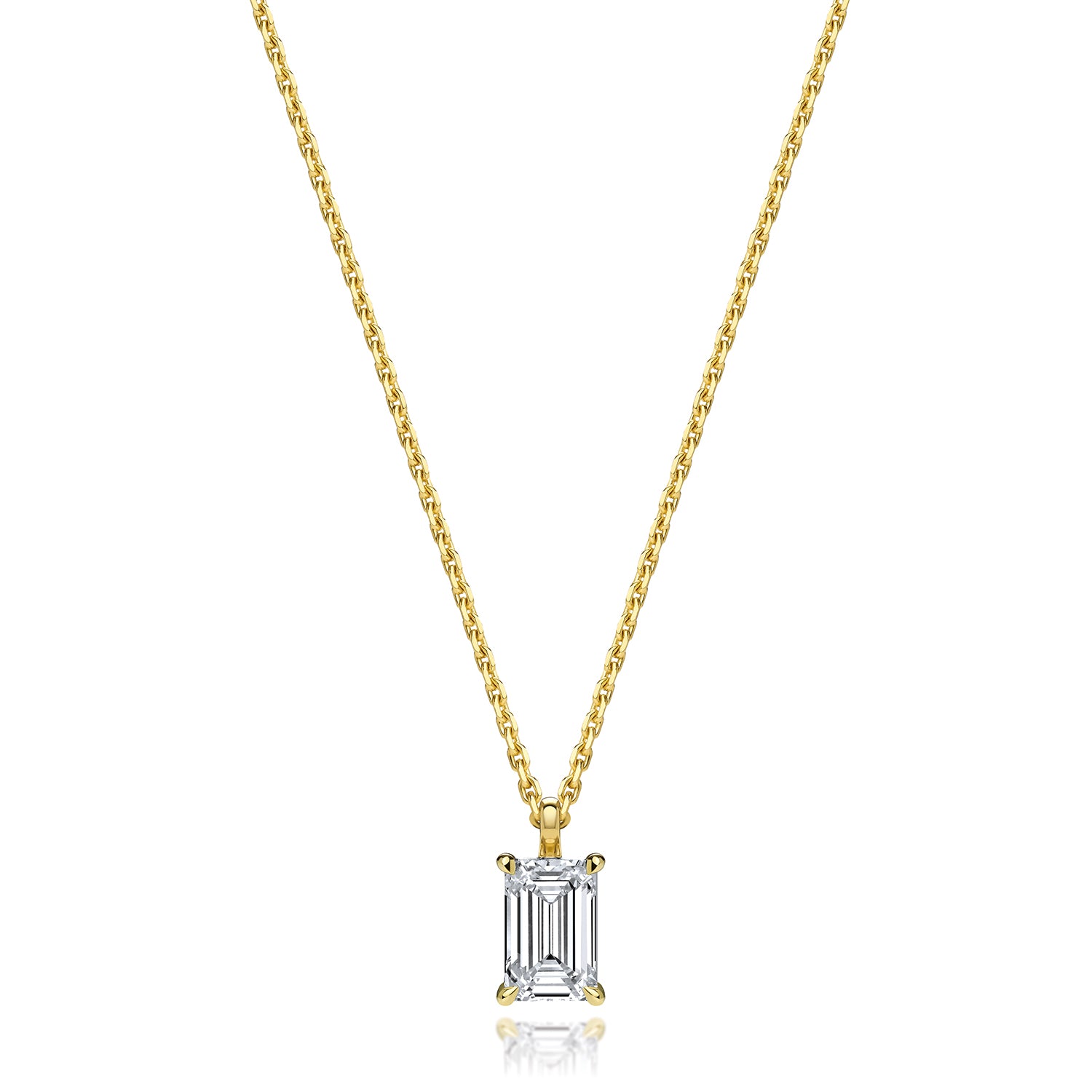 Lab Grown IGI Certified Emerald Cut Diamond Drop Necklace In 18ct Gold