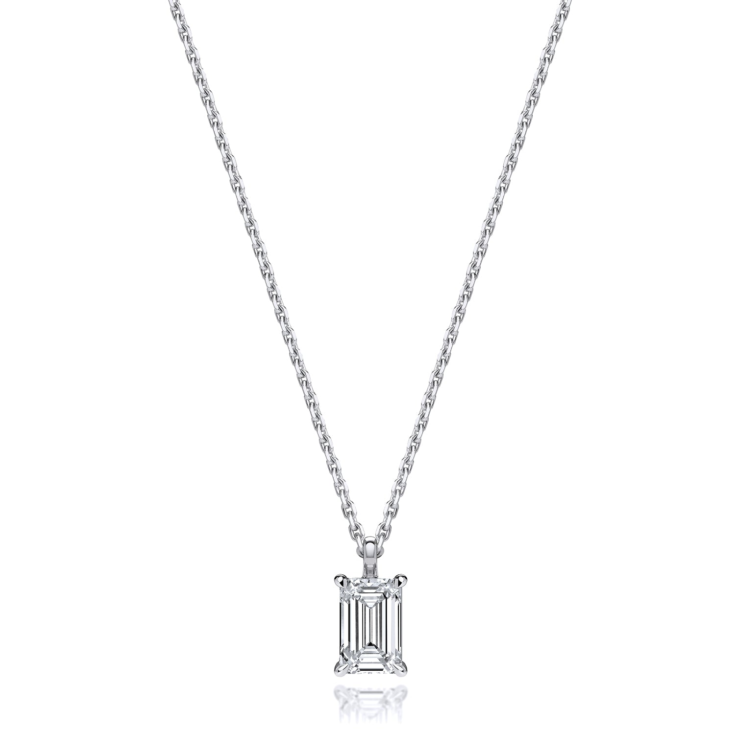 Lab Grown IGI Certified Emerald Cut Diamond Drop Necklace In 18ct Gold