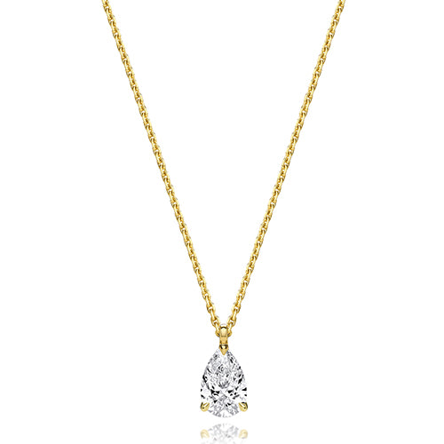 Lab Grown IGI Certified Pear Cut Diamond Drop Necklace In 18ct Gold