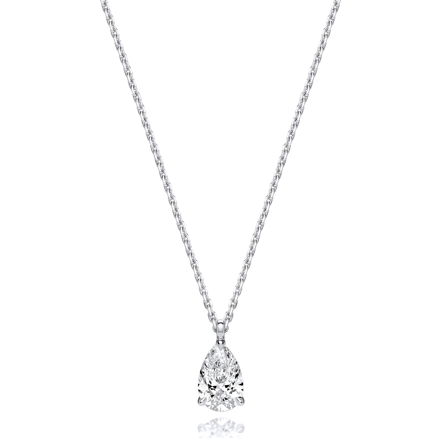 Lab Grown IGI Certified Pear Cut Diamond Drop Necklace In 18ct Gold