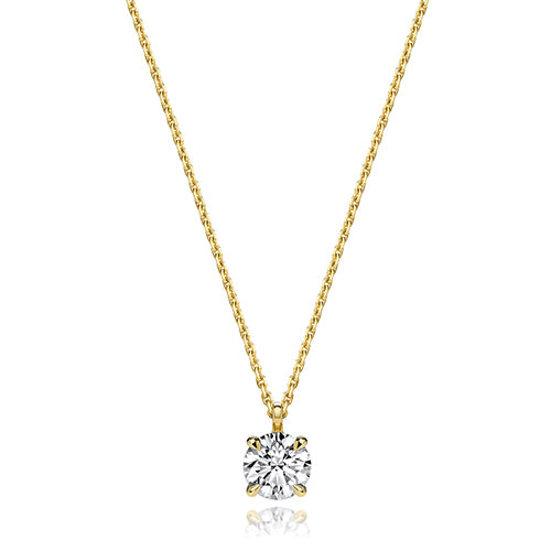 Lab Grown IGI Certified Round Cut Diamond Drop Necklace In 18ct Gold