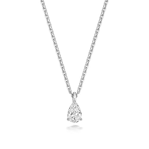 Silver Lab Grown Pear Shape Cut Diamond Drop Necklace