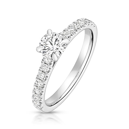 Lab Grown Round Diamond 4 Claw Solitaire Shoulder Set Ring In Silver