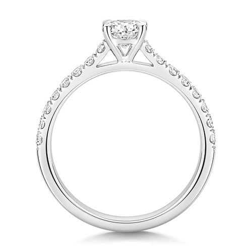 Lab Grown Round Diamond 4 Claw Solitaire Shoulder Set Ring In Silver