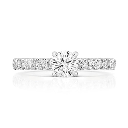 Lab Grown Round Diamond 4 Claw Solitaire Shoulder Set Ring In Silver