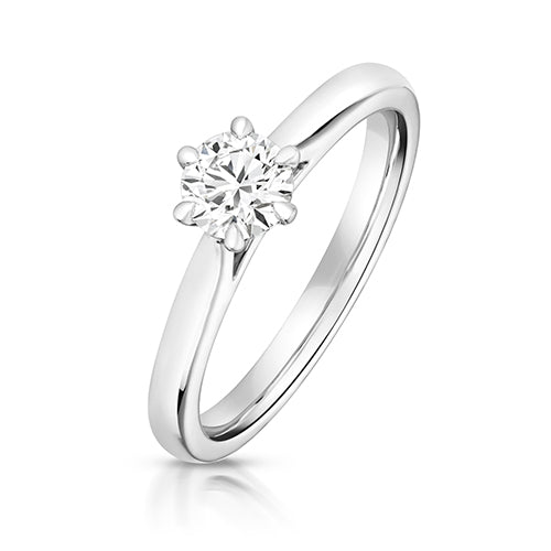 Lab Grown Round Diamond 6 Claw Solitaire Ring In Silver