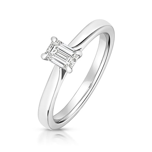 Lab Grown Emerald Diamond 4 Claw Solitaire Ring In Silver