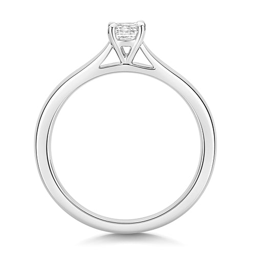 Lab Grown Emerald Diamond 4 Claw Solitaire Ring In Silver
