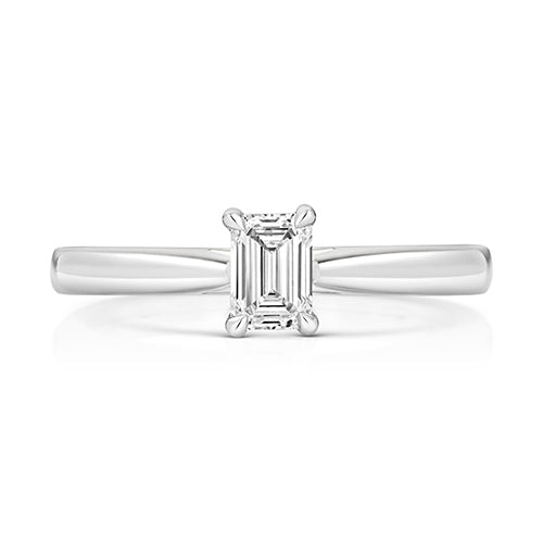 Lab Grown Emerald Diamond 4 Claw Solitaire Ring In Silver
