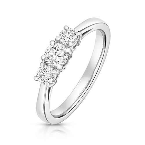 Lab Grown Round Diamond 3 Stone Ring In Silver