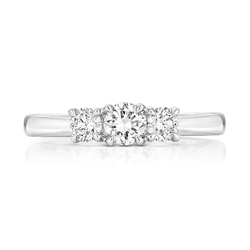 Lab Grown Round Diamond 3 Stone Ring In Silver